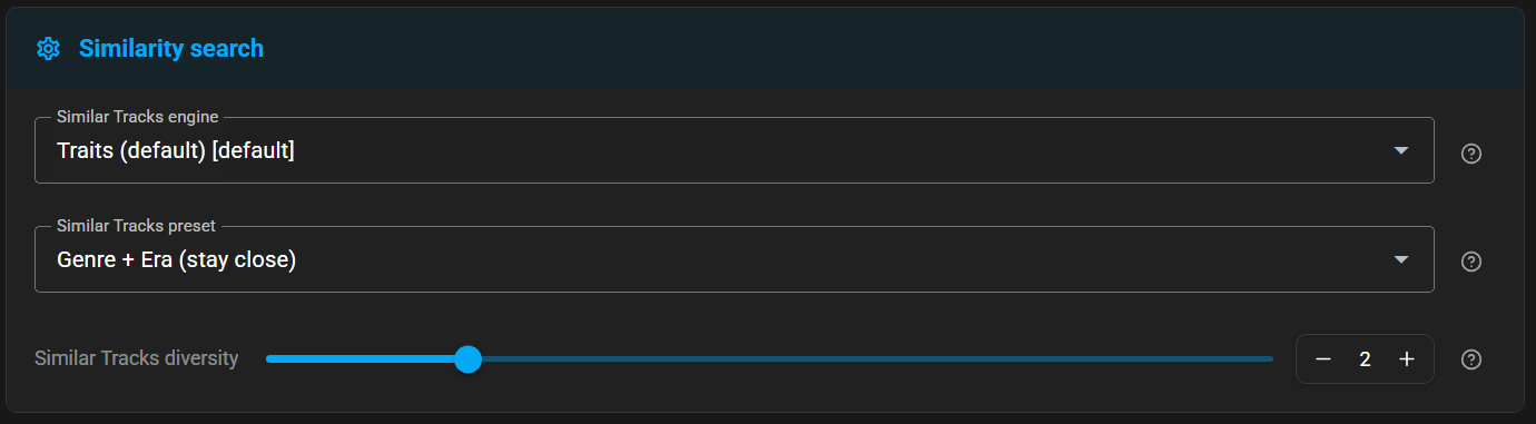 Sonic Similarity Similarity search panel