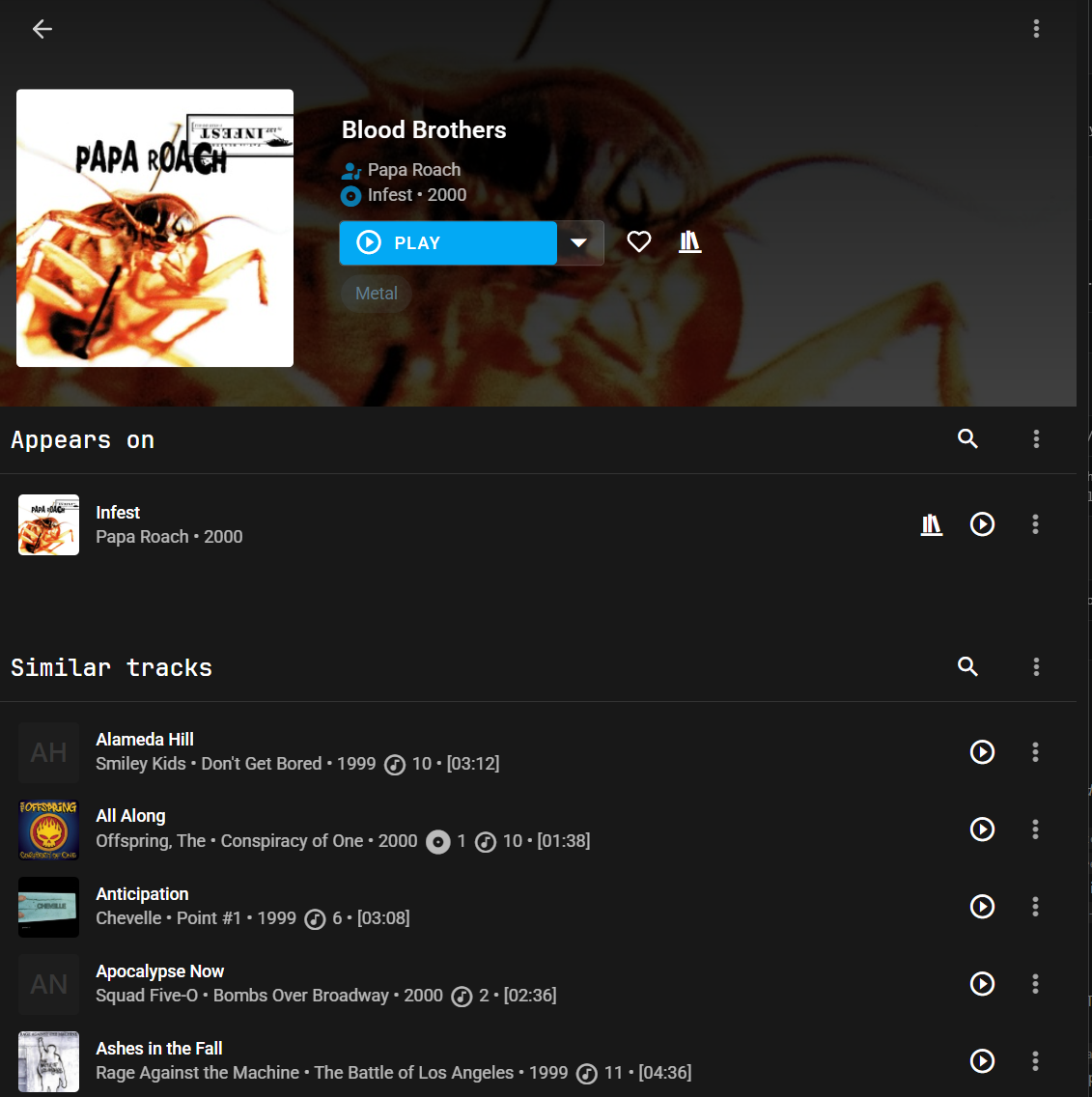 Similar tracks on a track details page